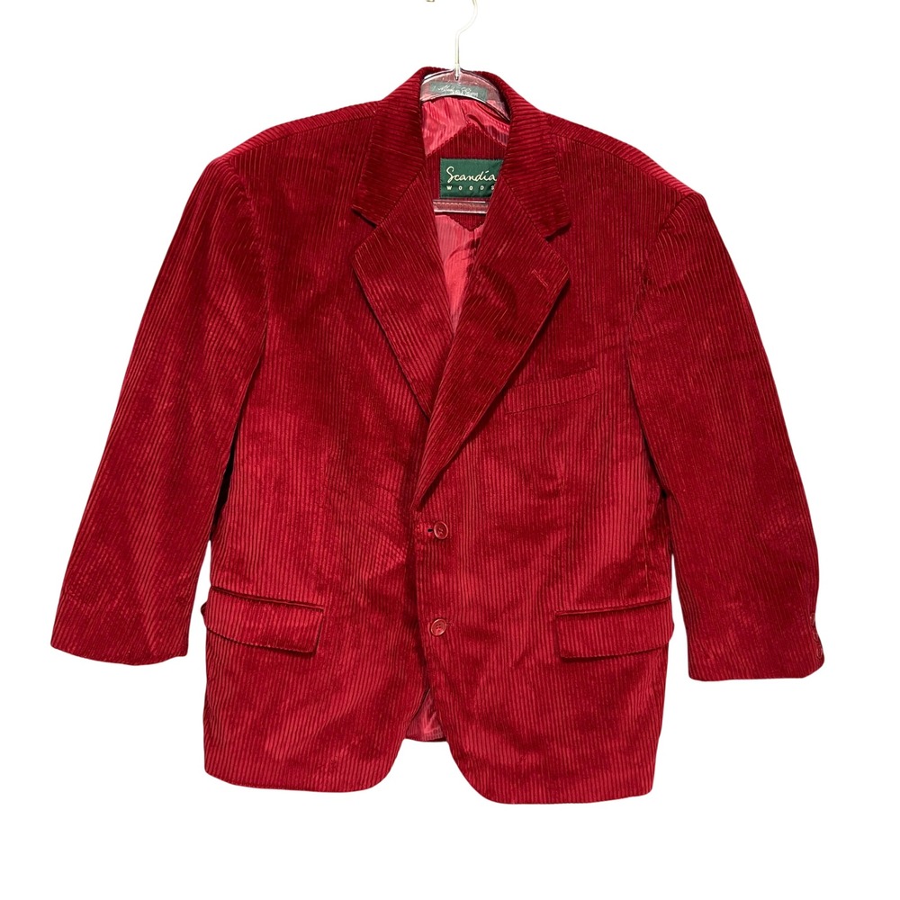 VTG Scandia Woods Mens Red Corduroy Blazer Sport Coat Jacket Size 42 100% Cotton